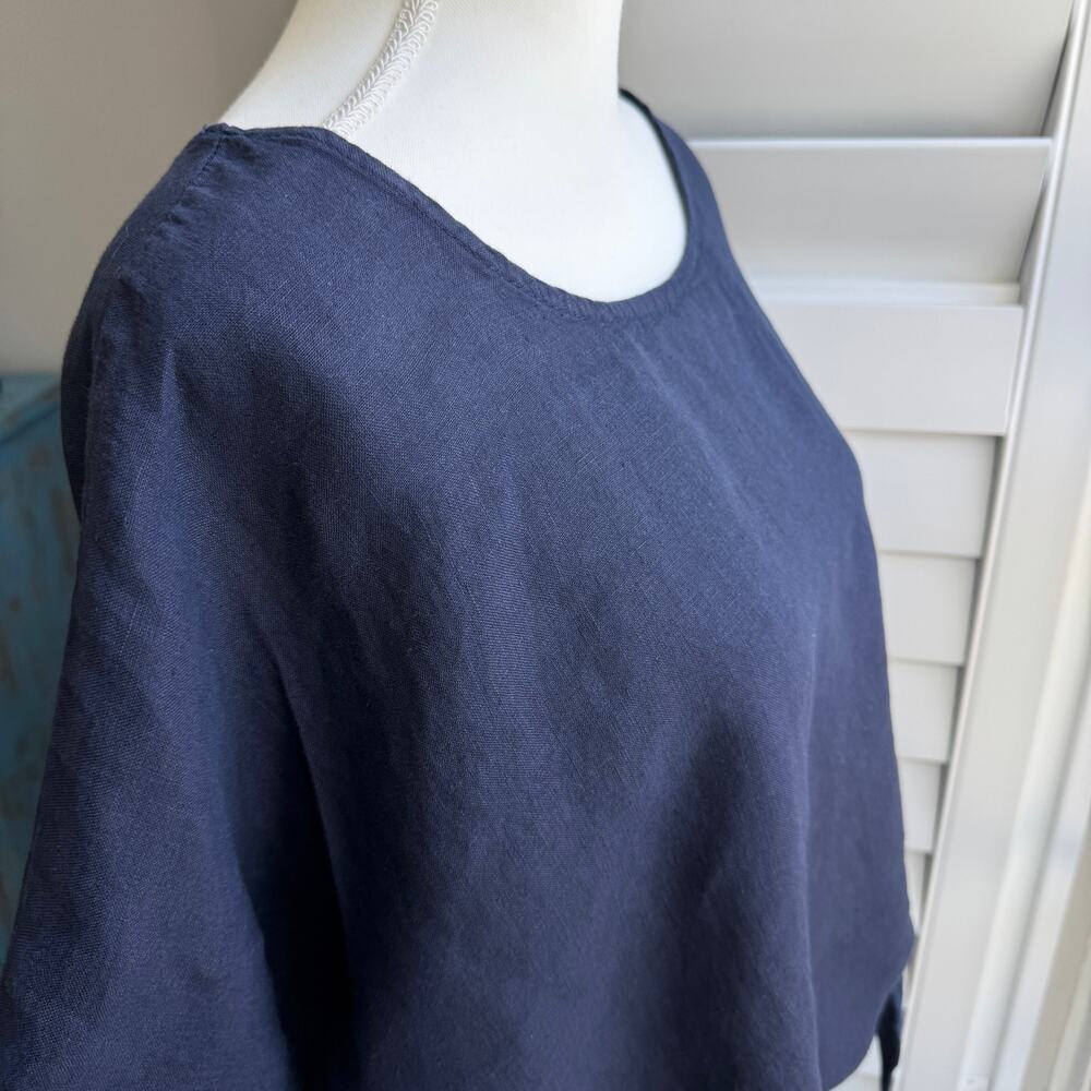 CHERISHH Top Womens Large Navy 100% Linen Front Tie Coastal Beachy Resort Wear - Picture 7 of 12